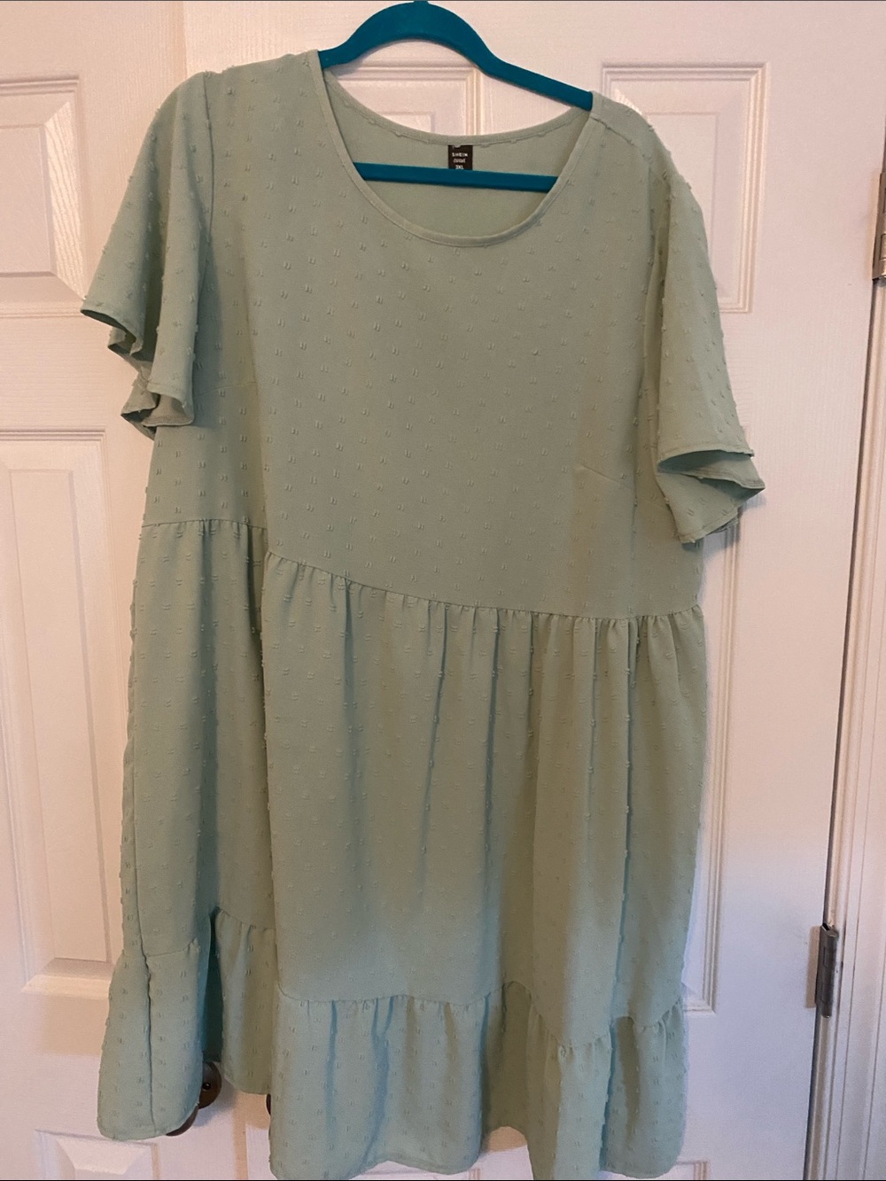 SHEIN Light Sage Tiered Short-Sleeve Midi Dress